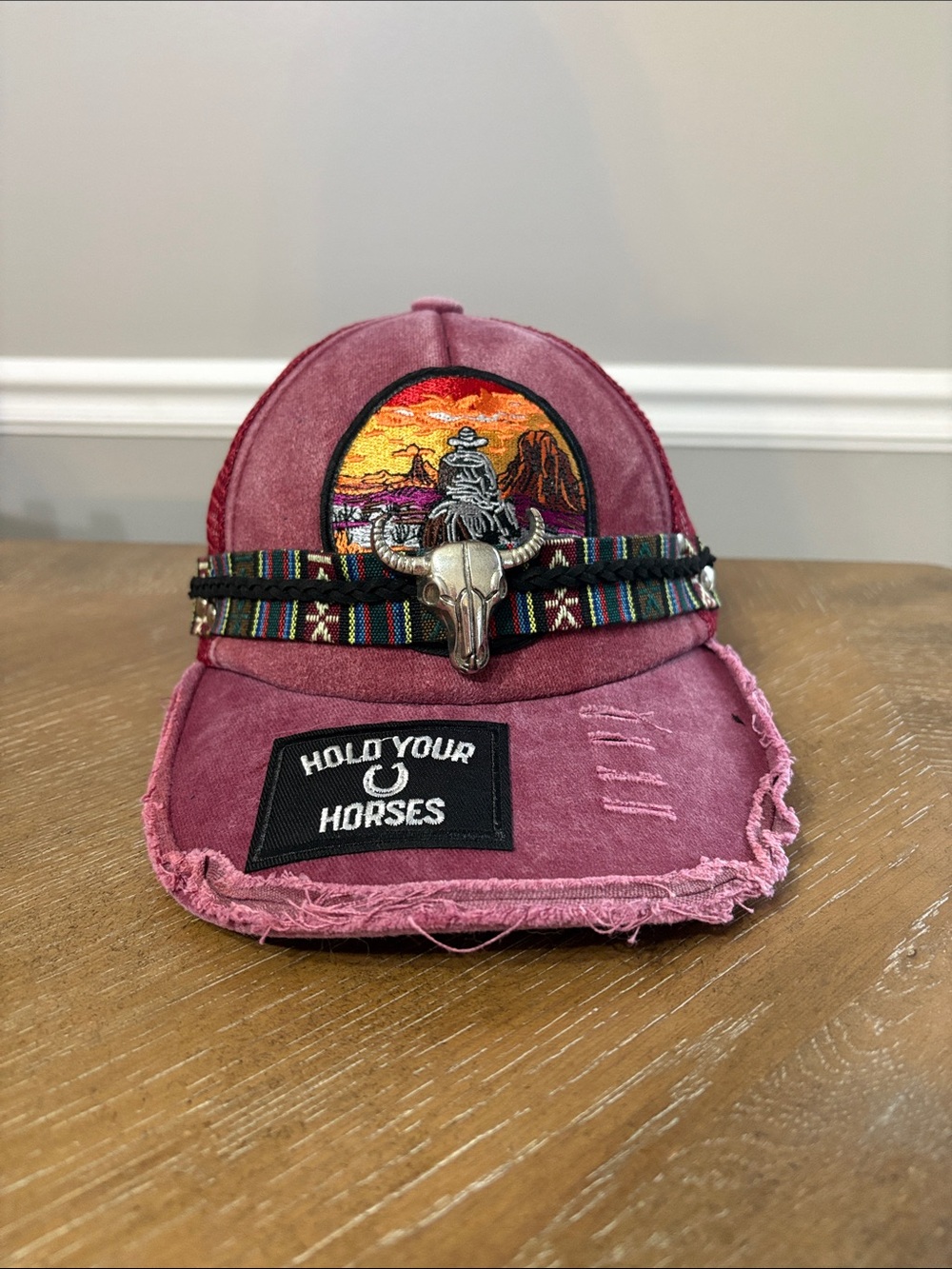 Western Distressed Burgundy Cowboy Cap